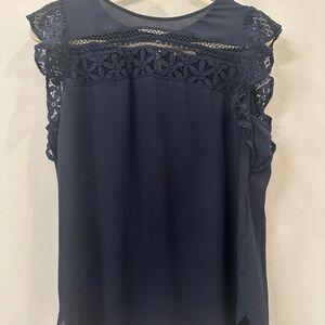 LOFT Navy Lace Trim Blouse